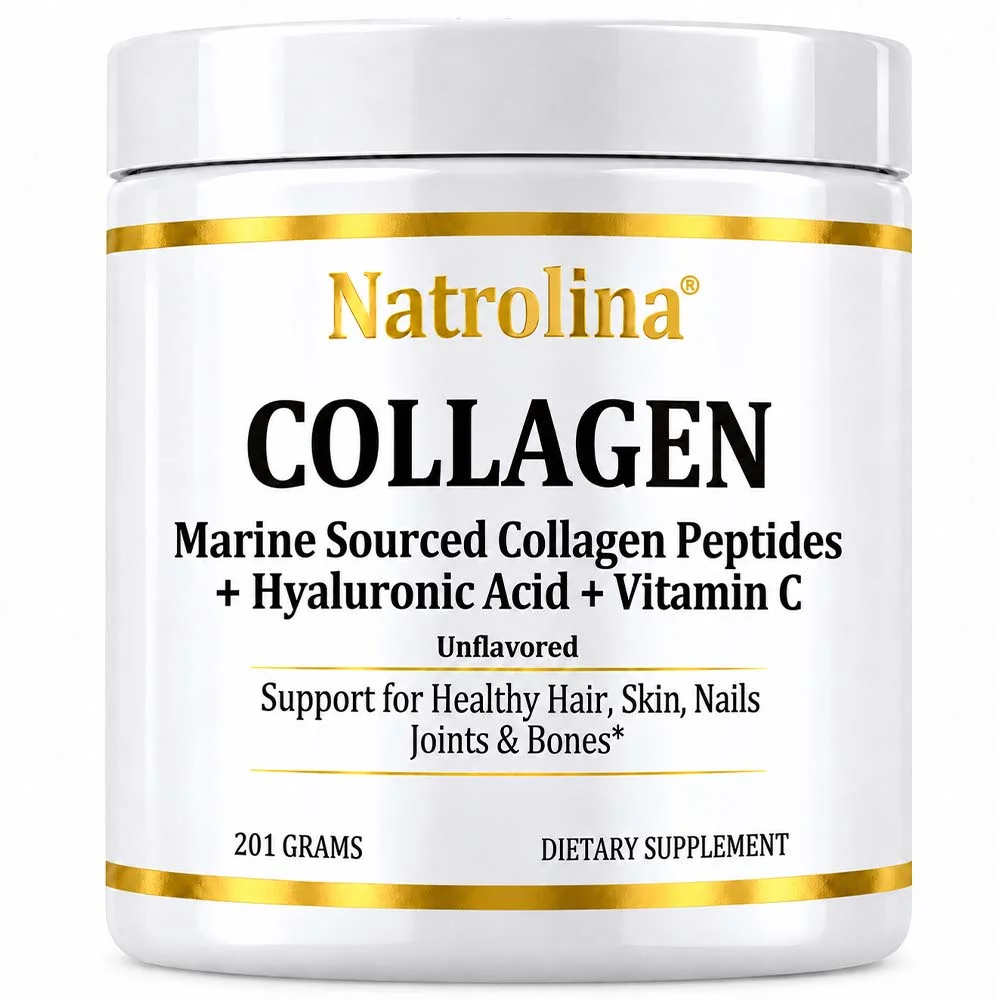 Natrolina Collagen Marine Sourced Collagen Peptides + Hyaluronic Acid + Vitamin C powder Unflavored 201 Grams