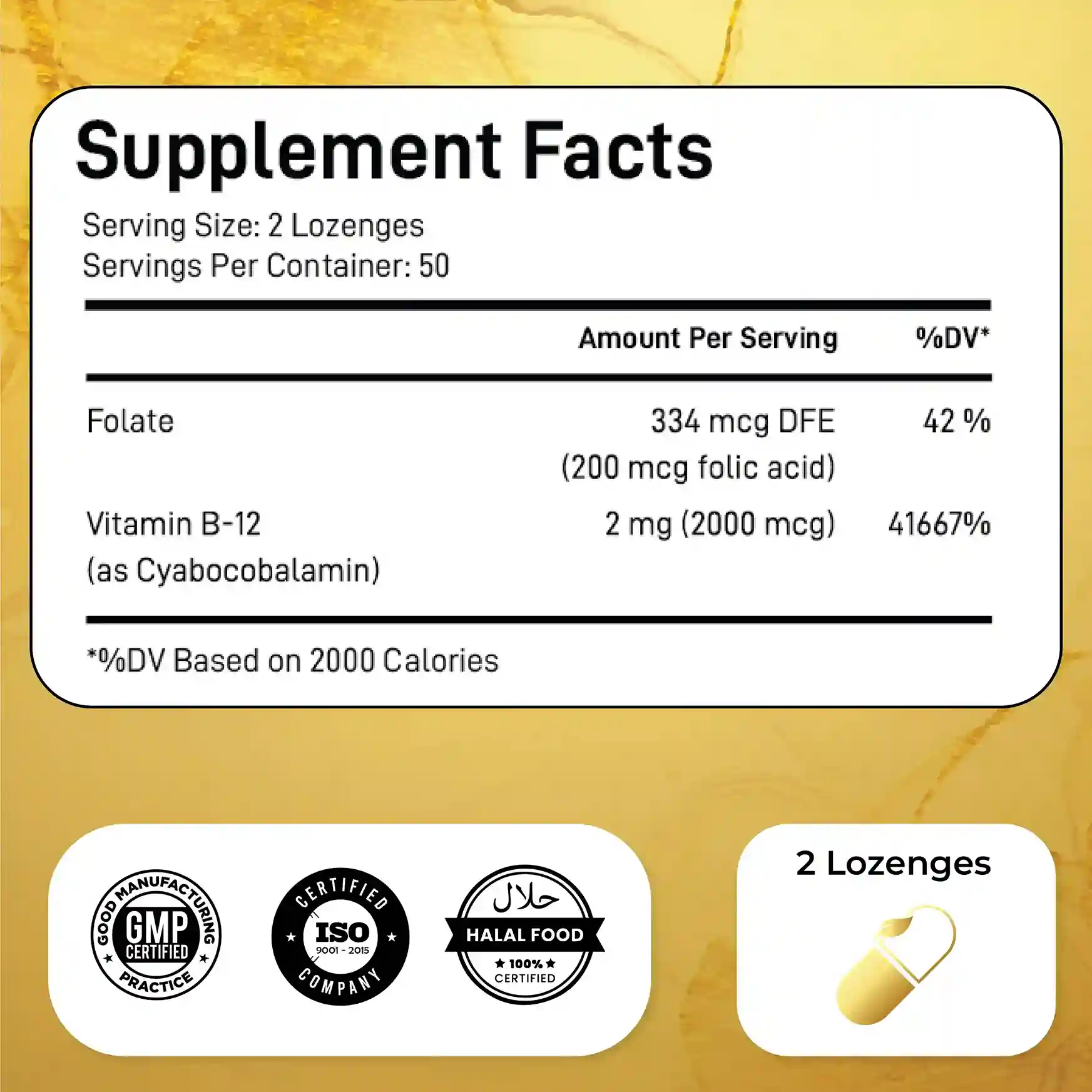 Natrolina Vitamin B12 2000 MCG - 100 lozenges Supplement Facts