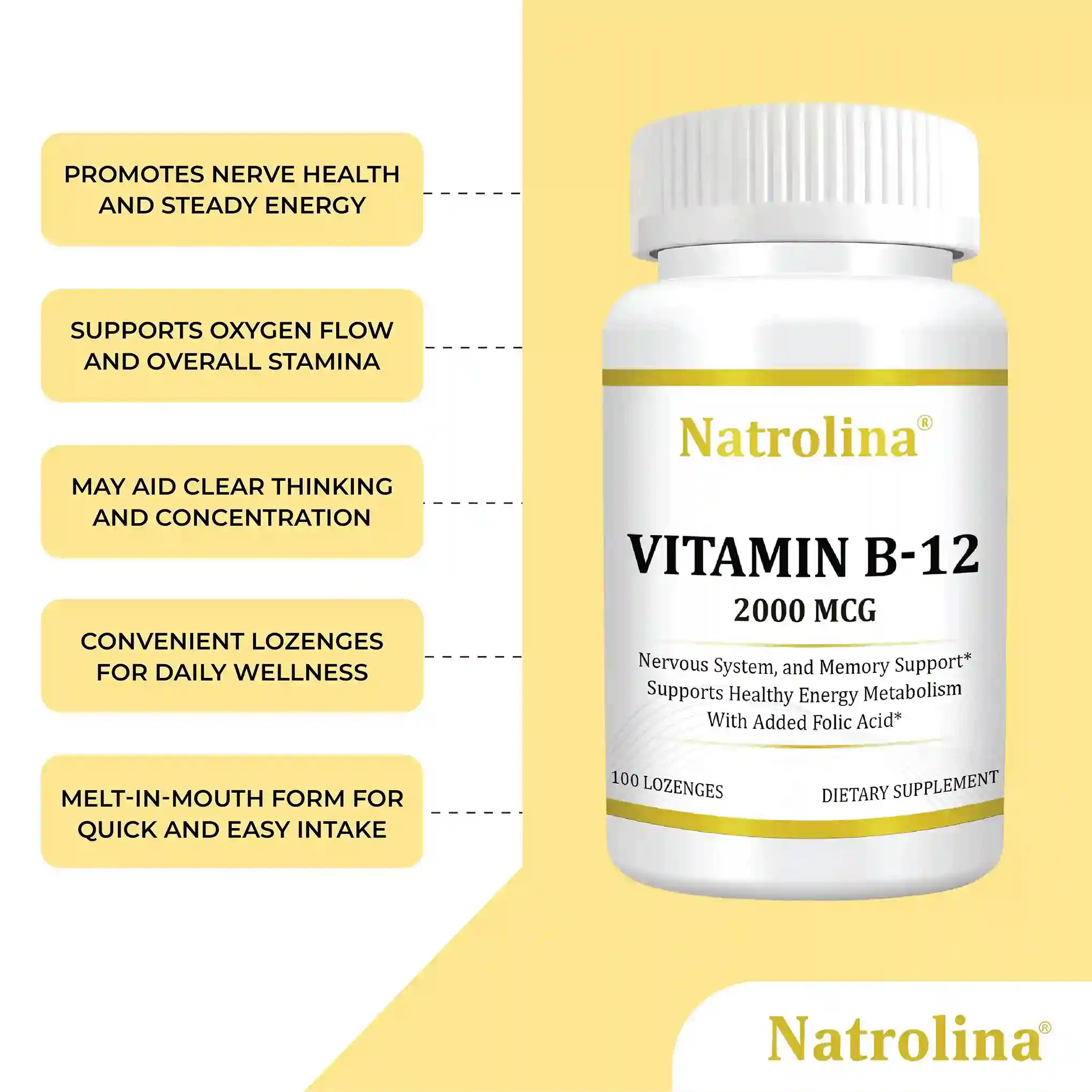 Natrolina Vitamin B12 2000 MCG - 100 lozenges Supplement Benefit